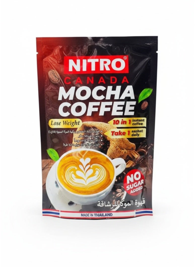 NITRO CANADA Mocha Coffee 10-in-1 Instant Mix | No Sugar Added Coffee | Smooth Mocha Taste | Daily Use Sachet - Image 1